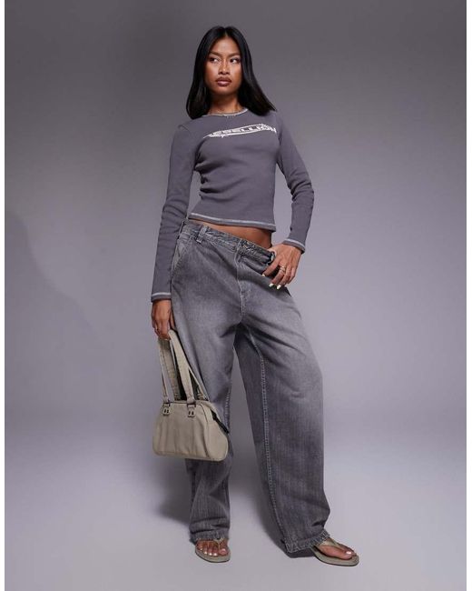Abrand Jeans T-Shirt Met Lange Mouwen En Rebellion-Print in het Gray