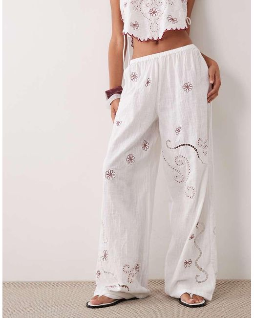 ASOS Pink Nienna Beach Embroidered Trouser