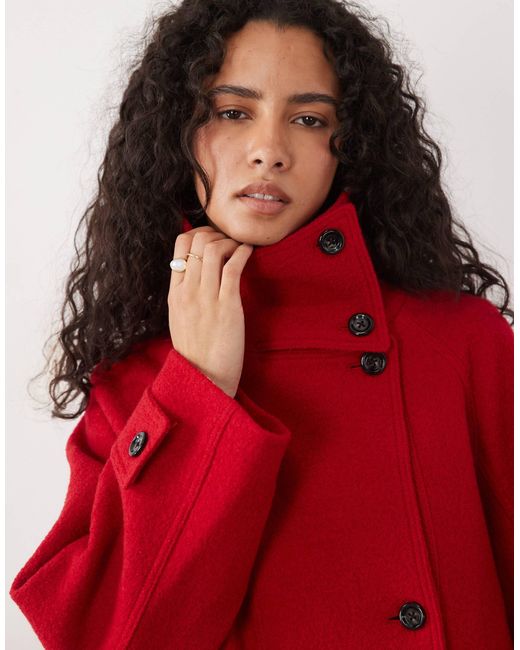 Mango Red 100% Wool Funnel Neck Jacket
