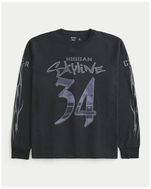 Hollister Blue Long-Sleeve Nissan Skyline Graphic Tee for men