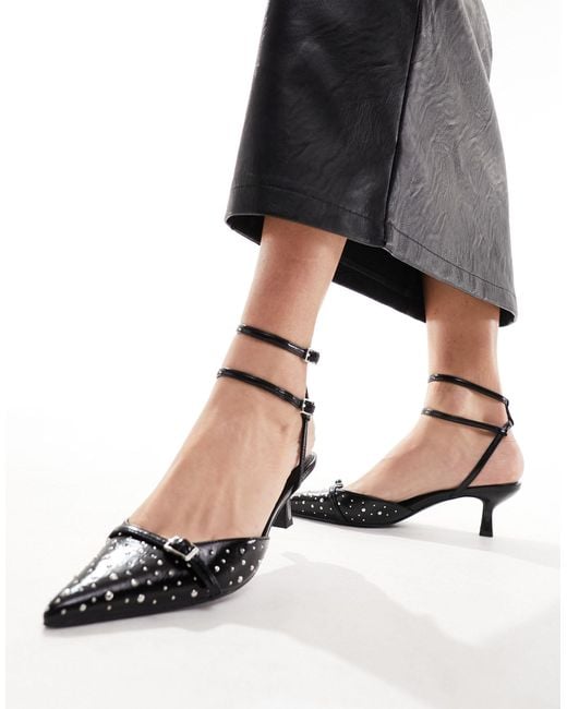 ASOS Black Salsa Studded Slingback Kitten Heeled Shoes