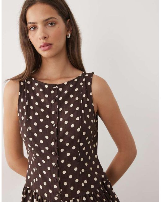 Brave Soul Natural Slash Neck Button Down Dropped Waist Mini Dress