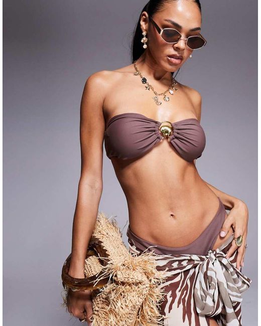 Missy Empire Brown Bandeau Metal Trim Bikini Top Co-Ord