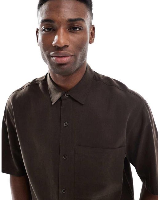 Camicia Squadrata A Maniche Corte di Pull&Bear in Black da Uomo