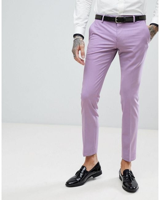 Noose And Monkey Purple Wedding Super Skinny Suit Trousers for men