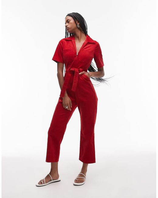 & Other Stories Red Belted Corduroy Jumpsuit