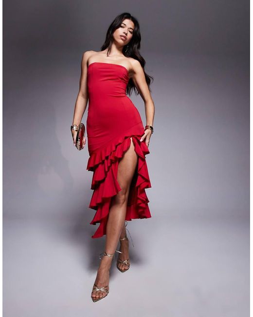 Bardot Red Agastina Strapless Maxi Dress