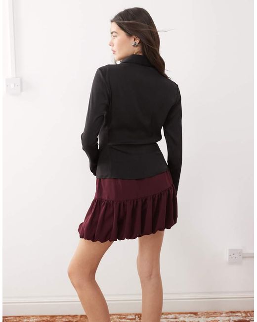 Weekday Black Ruched Satin Shirt