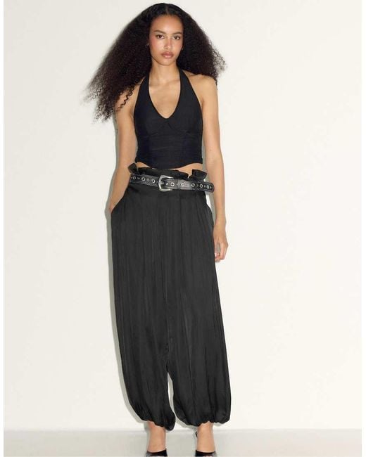 Stradivarius Blue Mesh Halter Bodice Top