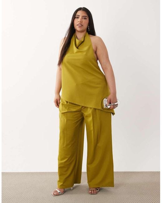 ASOS Green Asos Design Curve Co-ord Slinky Twill Tailored Slouchy Wide Leg Trouser