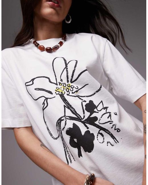 TOPSHOP Gray Graphic Floral Premium Basic Tee