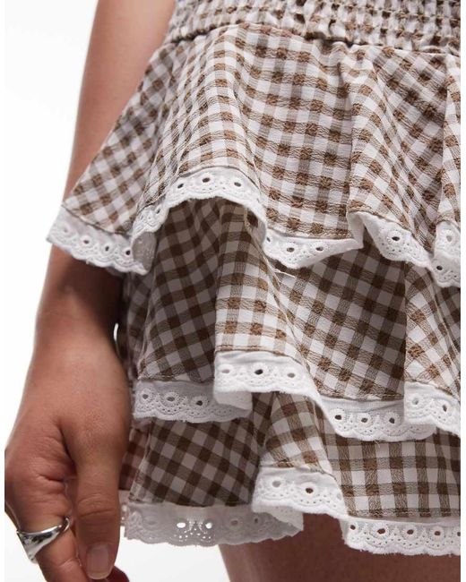Daisy Street Brown Low Rise Shirred Skort