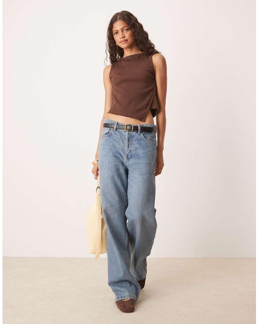 ASOS Natural Rib Asymmetric Button Through Top
