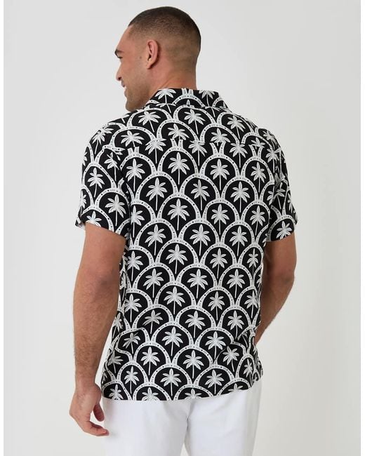 Threadbare Black Palm Tree Print Short Sleeve Shirt for men