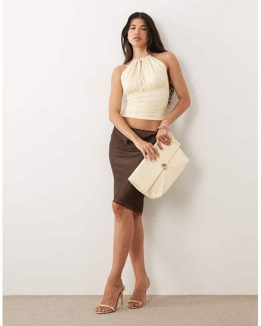 ASOS Natural Polyamide High Neck Cinched Waist Halter Top