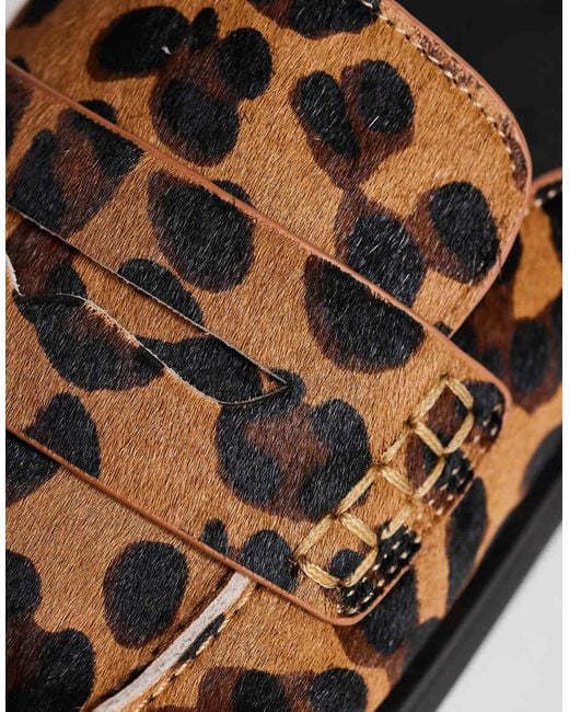 TOPSHOP Brown Addie Hair On Real Leather Mule Loafers