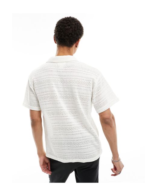 Pull&Bear White Textured Knitted Shirt for men