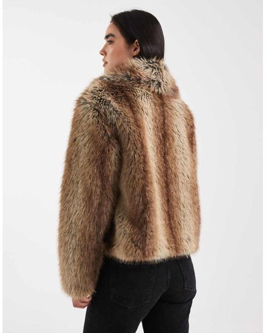 ASOS Natural Shawl Collar Faux Fur Jacket