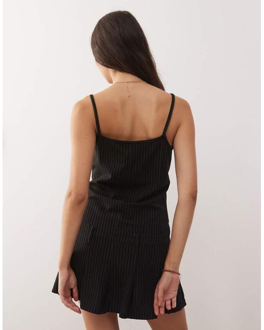 Collusion Natural 90s Pinstripe Pleated Dropped Waist Mini Dress