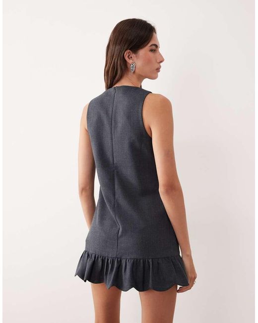 Motel Gray Saraya Button Detail Pinafore Ruffle Edged Dress
