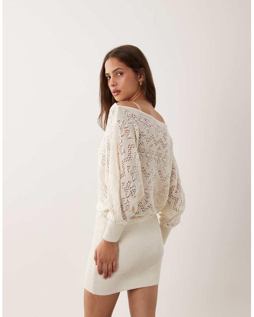 Miss Selfridge Natural Off Shoulder Crochet Mix Dress