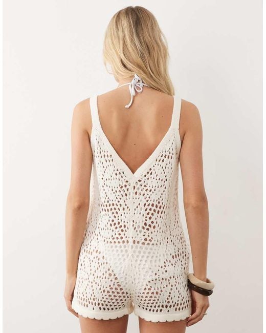 Miss Selfridge White Crochet Floral Playsuit