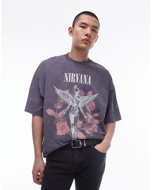 Topman Purple Extreme Oversized Fit T-shirt With Nirvana Angel Print for men