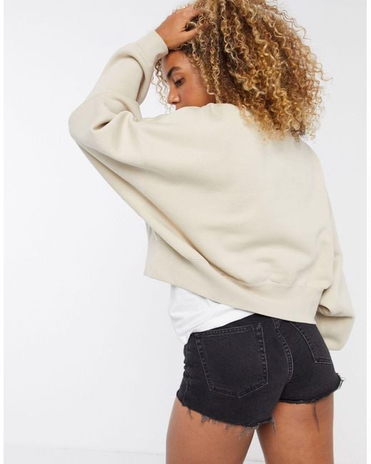 Nike mini swoosh oversized cropped light beige sweatshir new arrivals