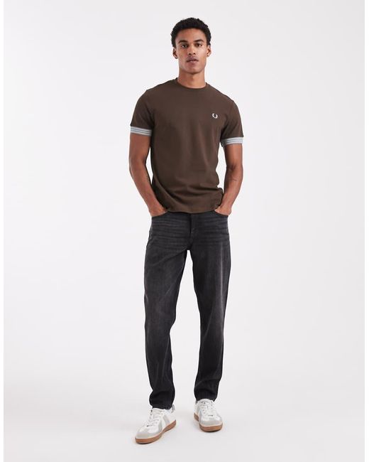 Fred Perry Brown Stripe Cuff T-Shirt for men