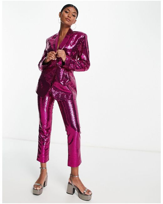 ASOS Purple Sequin Nipped Waist Suit Blazer
