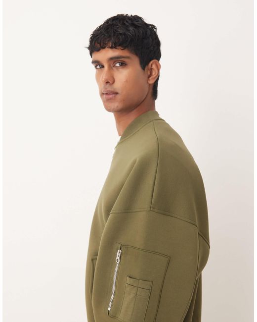 Bomber ma-1 ultra oversize en jersey épais imitation néoprène - kaki ASOS pour homme en coloris Green
