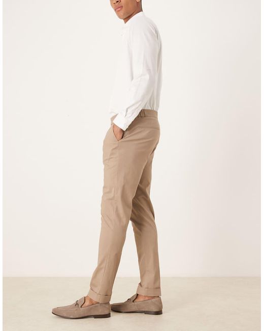 Pantalones De Vestir De Corte Pitillo Con Cintura Elástica De Tejido Rico En Algodón De -Neutro ASOS de hombre de color Natural