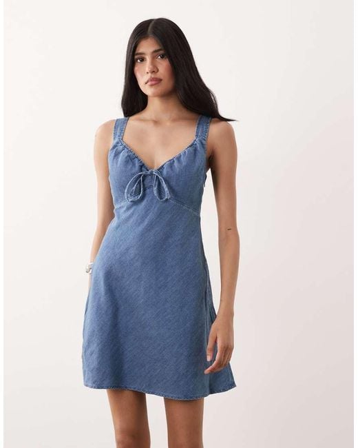 Abercrombie & Fitch Blue Cotton Blend Denim Look Milkmaid Mini Dress