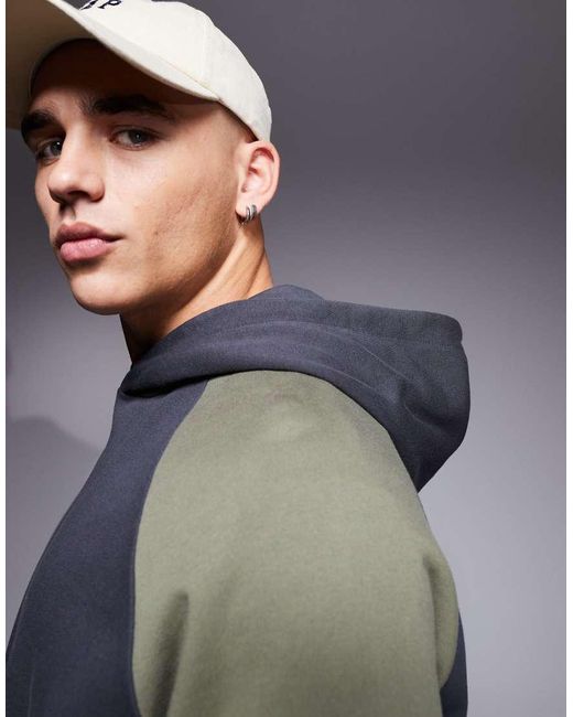 Sudadera Caqui Extragrande Con Capucha Y Diseño Color Block De -Verde ASOS de hombre de color Blue