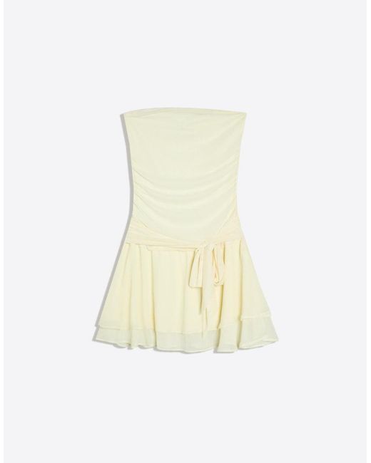 Bershka Natural Mini Bandeau Dress With Printed Belt