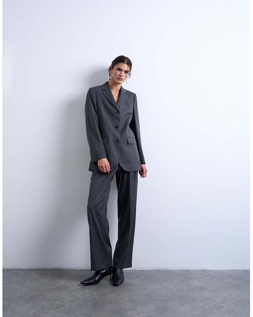 TOPSHOP Blue 3 Button Mensy Pinstripe Blazer Co-Ord