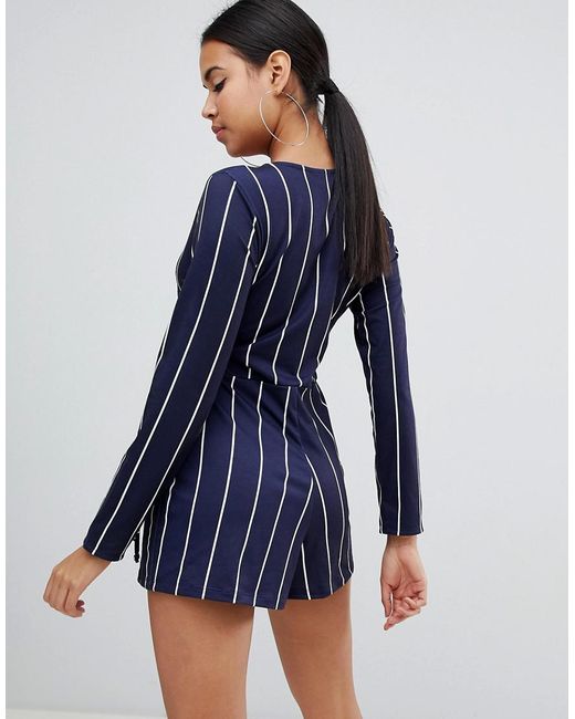 navy and white striped playsuit