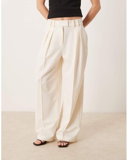 ASOS White Petite Tailored Wide Leg Trousers With Pleat Detail