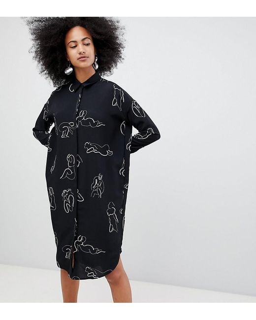 Monki Black Soft Body Print Shirt Dress With Pocket
