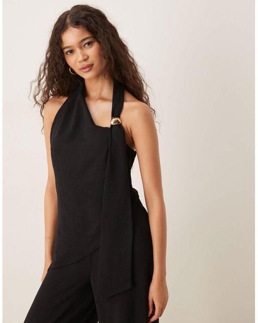 ASOS Black Trim Detail Halter Overlay Jumpsuit