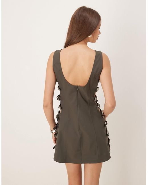 Vrg Grl Natural Kenni Buckle Side Linen Mini Dress