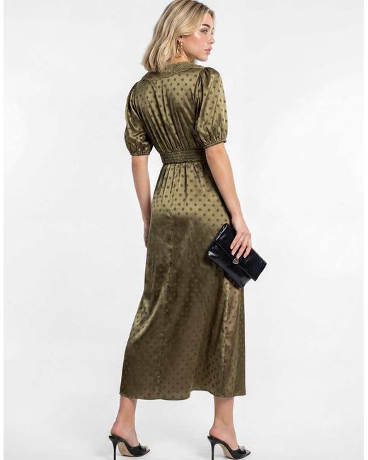 Lovedrobe Green Lace Trim Polka Dot V Neck Midaxi Dress