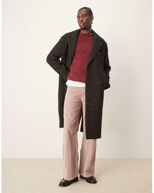 Abercrombie & Fitch Natural Double Breasted Wool Blend Herringbone Overcoat for men
