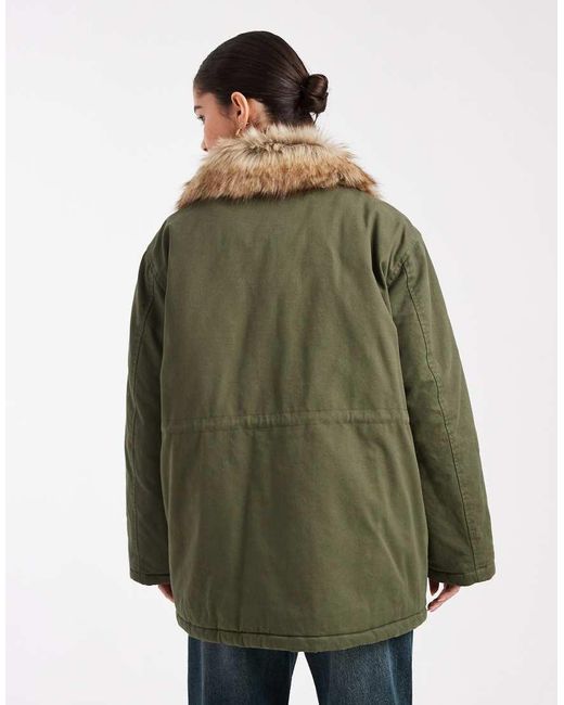 Miss Selfridge Green Faux Fur Collar Parka