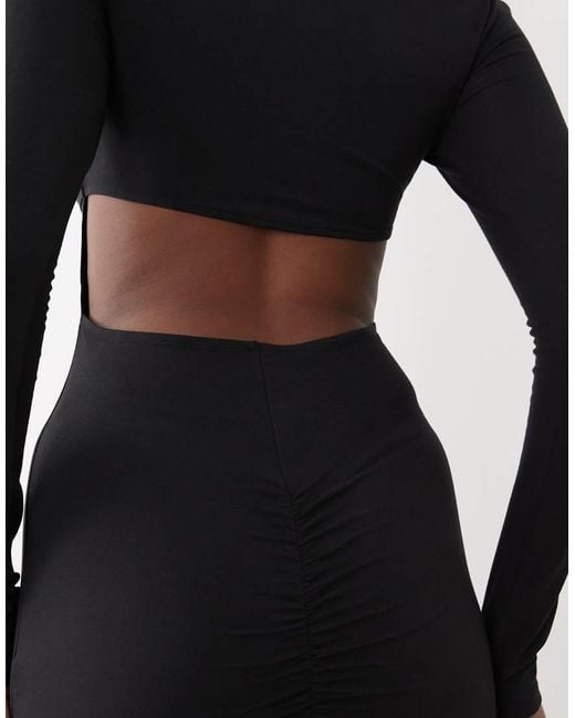 ASOS White Long Sleeve Maxi Dress With Back Cut Out And Ruching