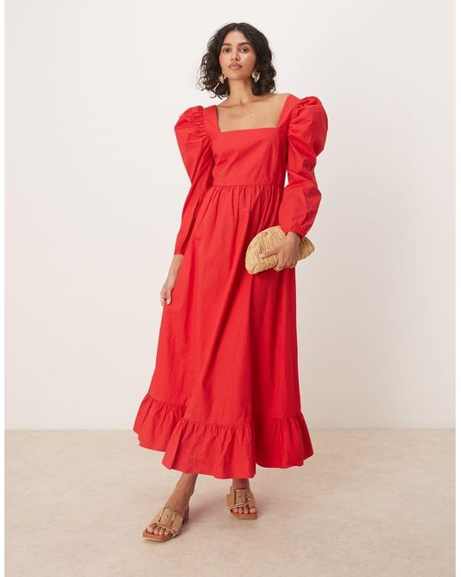 Collective The Label Red Square Neck Peplum Midi Dress