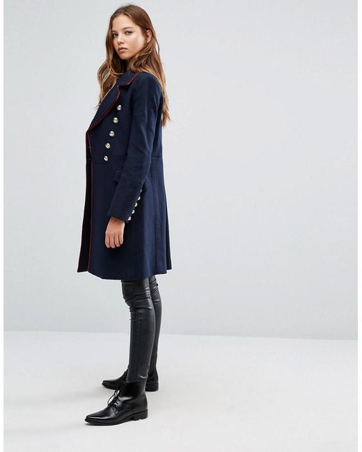 Mango Double Breasted Military Coat in Blue | Lyst