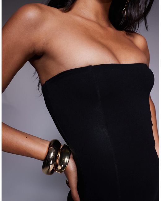 Oh Polly Black Brielle Bandeau Split Mini Dress