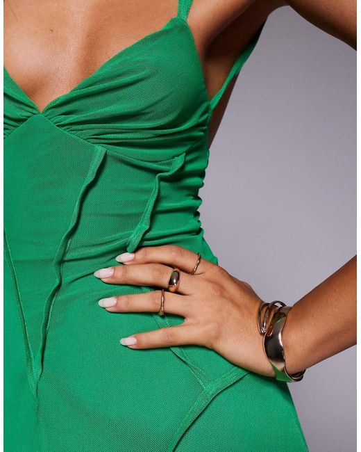 ASOS Green Mesh Maxi Dress With Exposed Seam Detail