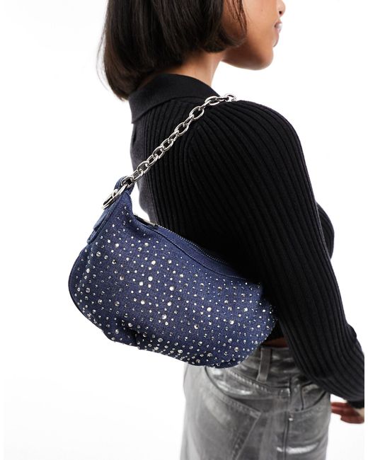 ASOS Blue Denim Diamante Chain Shoulder Bag